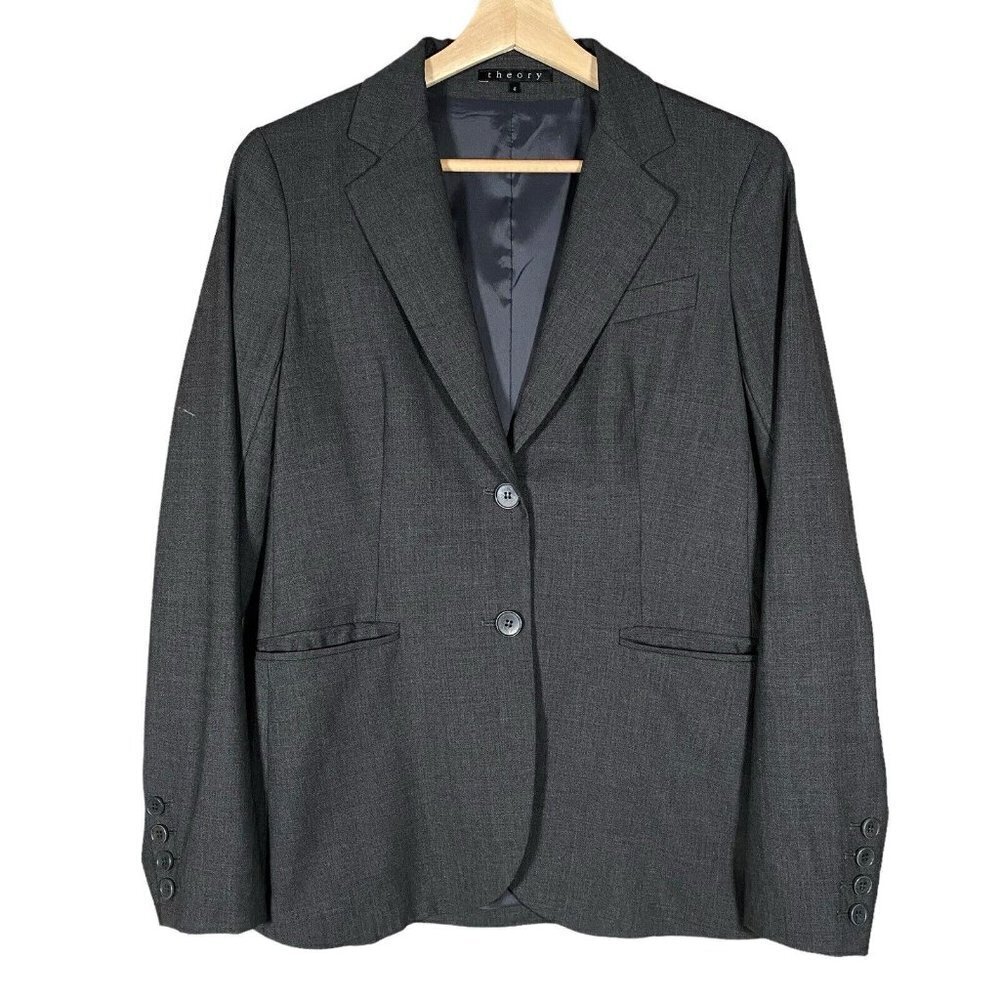 Theory Blazer Rory Grey Stretch Wool Blend Classic Workwear Jacket